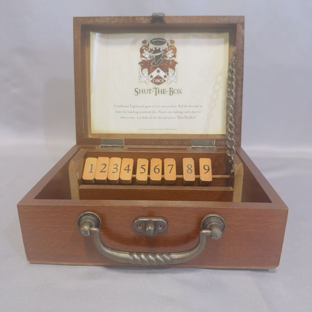 Circa Shut-The-Box Wooden Dice Game w/ Case, Dice, Travel, Storage, 2+ 8+